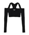 Alexander Mcqueen Black Cropped Top With Cut-out Details Black In Jersey Stretch Woman In Black