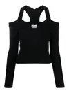 Alexander Mcqueen Black Cropped Top With Cut-out Details Black In Jersey Stretch Woman In Negro