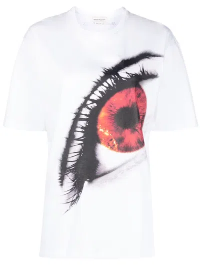 Alexander Mcqueen Eye-print Cotton T-shirt In Weiss