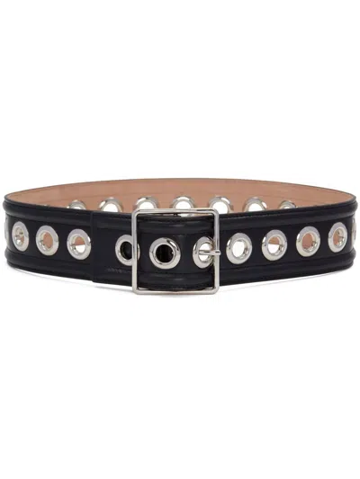 Alexander Mcqueen Eyelet-detail Leather Belt In Black