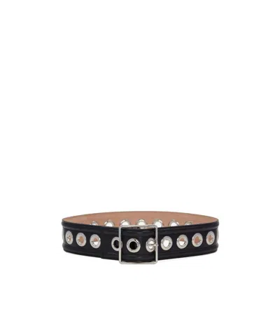 Alexander Mcqueen Eyelet-detail Leather Belt In Black
