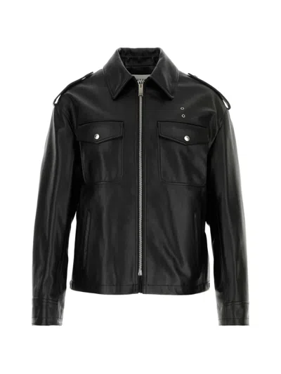 Alexander Mcqueen Leather Jacket With Chest Pockets And Epaulettes In Black