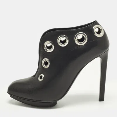 Pre-owned Alexander Mcqueen Eyelet Detail Size 36 Black Leather Platform Booties