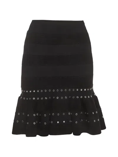 Pre-owned Alexander Mcqueen Eyelet Ruffled Midi Skirt In Black