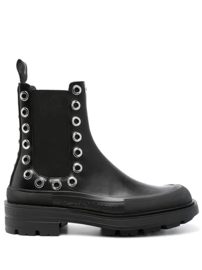 Alexander Mcqueen Eyelet-embellished Chelsea Boot In Black
