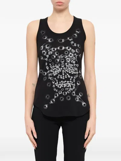 Alexander Mcqueen Eyelet-print Racerback Tank Top In Black