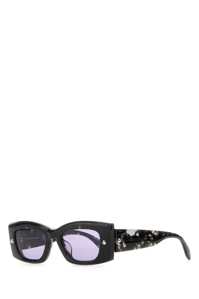 Alexander Mcqueen Eyewear Rectangle Frame Sunglasses In 003 Havana Havana Violet