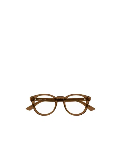 Alexander Mcqueen Eyewear Round Frame Glasses In Brown