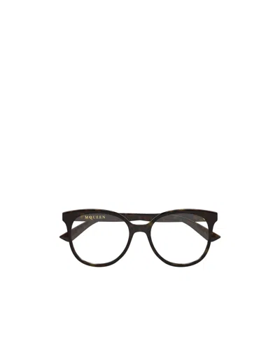 Alexander Mcqueen Eyewear Round Frame Glasses In Black