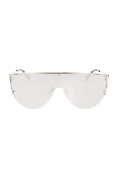 Alexander Mcqueen Skull Appliqué Shield Sunglasses In Silver