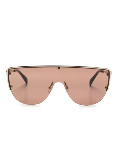 Alexander Mcqueen Skull-stud Shield-frame Sunglasses In Gold