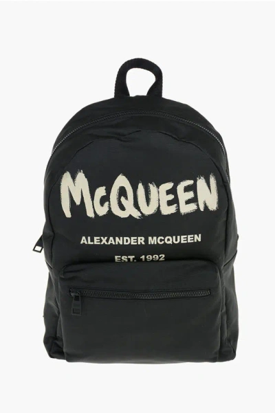 Alexander Mcqueen Fabric Metropolitan Graffiti Backpack With Logo Print