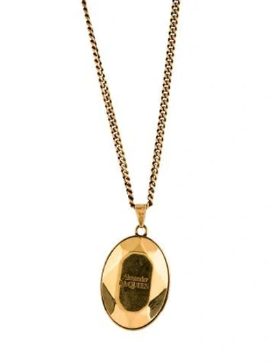 Pre-owned Alexander Mcqueen Faceted Engraved Stone Pendant Necklace, 28.5" In Multi