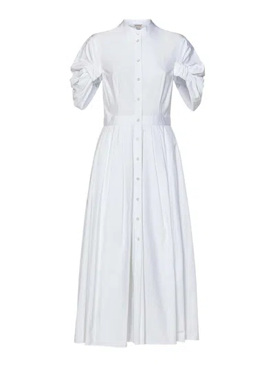 Alexander Mcqueen Midi Optical White Cotton Shirtdress