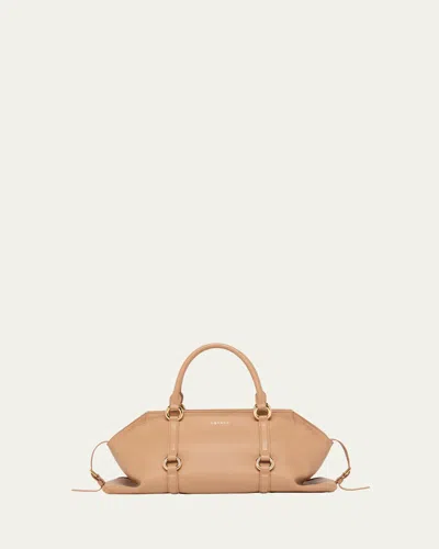 Alexander Mcqueen Farringdon Medium Elongated Calf Leather Top-handle Bag In Neutral