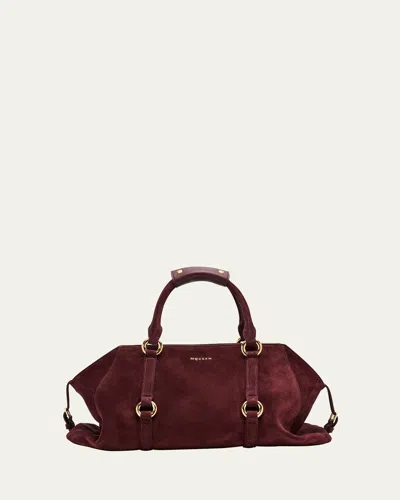 Alexander Mcqueen Farringdon Medium Suede Top-handle Bag In Burgundy