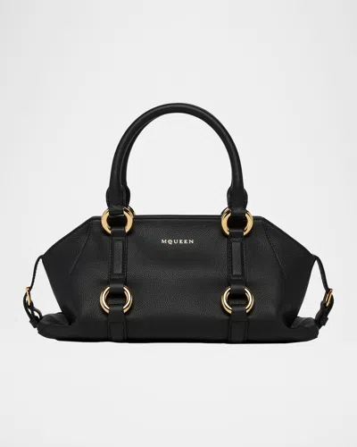 Alexander Mcqueen Farringdon Small Elongated Calf Leather Shoulder Bag In Black