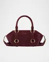 Alexander Mcqueen Farringdon Small Elongated Suede Shoulder Bag In Burgundy