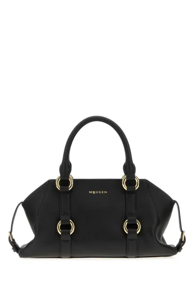 Alexander Mcqueen Farringdon Small Elongated Calf Leather Shoulder Bag In Black