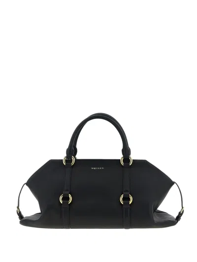 Alexander Mcqueen Farrington Ring-detail Leather Tote Bag In Black