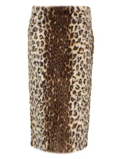 Alexander Mcqueen Faux Fur Midi Skirt In Beige