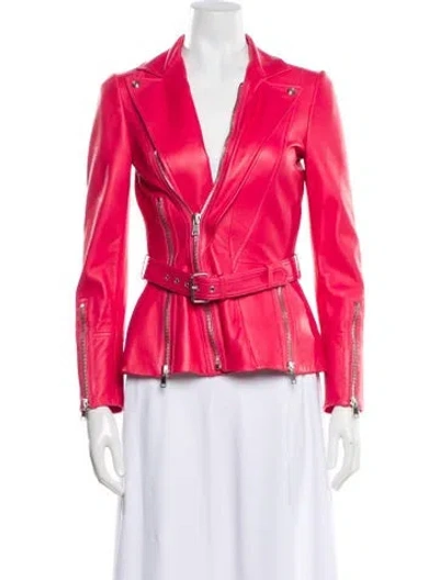 Pre-owned Alexander Mcqueen Faux Leather Biker Jacket In Pink