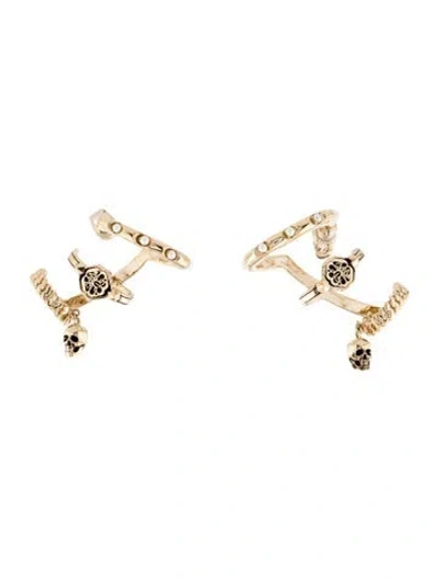 Pre-owned Alexander Mcqueen Faux Pearl Skull Multi Hoop Earrings In White