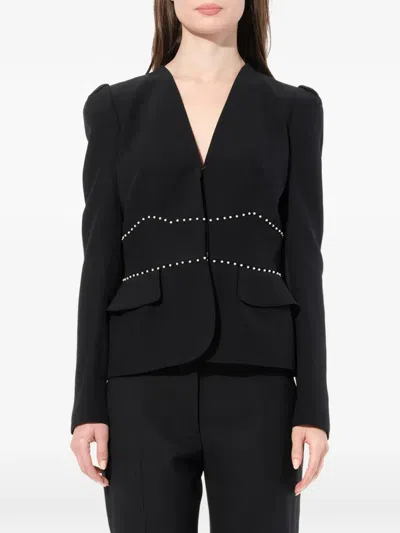 Alexander Mcqueen Faux-pearl V-neck Jacket In Black