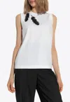Alexander Mcqueen Embroidered Cotton Jersey Top In White