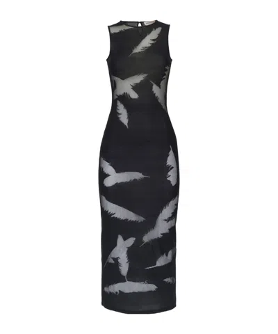 ALEXANDER MCQUEEN ALEXANDER MCQUEEN FEATHER-INTARSIA SLEEVELESS PENCIL DRESS