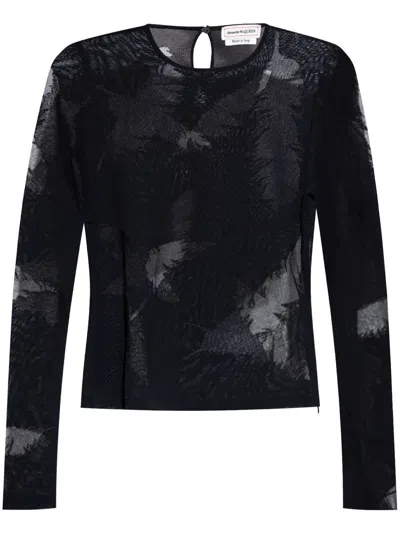 ALEXANDER MCQUEEN FEATHER-INTARSIA CREW-NECK TOP