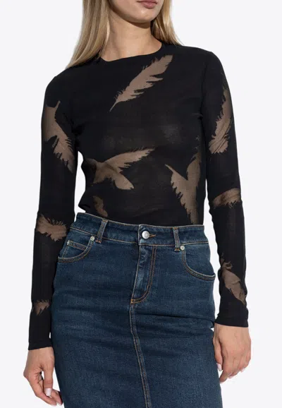 Alexander Mcqueen Feather Intarsia Long-sleeved Top In Black