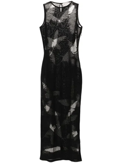 ALEXANDER MCQUEEN FEATHER-INTARSIA PENCIL DRESS