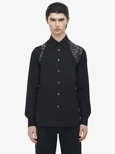 Alexander Mcqueen Feather Print Harness Shirt In Black