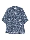 Alexander Mcqueen Mcqueen Feather Print Boxy Camp Shirt In Blue