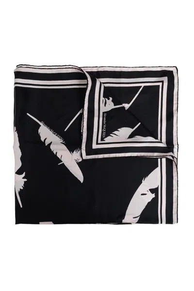 Alexander Mcqueen Feather Printed Scarf In Black
