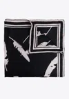 Alexander Mcqueen Feather Printed Silk Scarf In Black