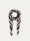 Alexander Mcqueen Feather Silk Twill Square Scarf In Black Ice Pink