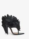 Alexander Mcqueen Leather Feather Thong Sandals In Black