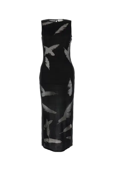 Alexander Mcqueen Feather-print Silk Dress In Black