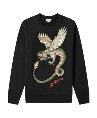 Alexander Mcqueen Feilong Logo Printed Hoodie In Black
