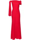 Alexander Mcqueen Knot Drape Off-the-shoulder Crepe Trumpet Gown In Red