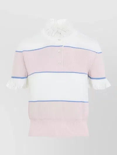 Alexander Mcqueen Feminine Striped Knit Top Ruffled Neck In Multi