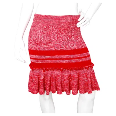 Pre-owned Alexander Mcqueen Fiery Red Chunky Knit Ruffle Mini Skirt