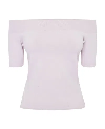 Alexander Mcqueen Fine-knit Off-shoulder Top In Pink
