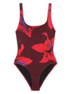 Alexander Mcqueen Fire Lily Swimsuit In Red