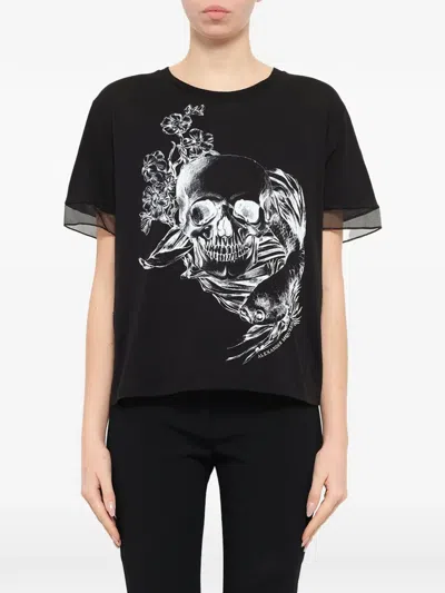 Alexander Mcqueen Fish Skull-printed Sheer-trim T-shirt In Black