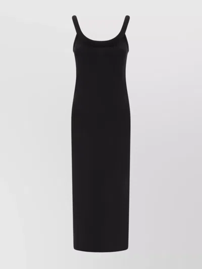 Alexander Mcqueen Fitted Dress With Ribbed Texture And Scoop Neckline In Black
