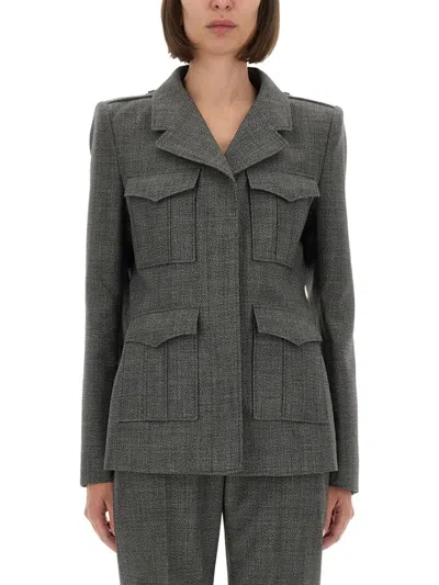 Alexander Mcqueen Fitted Grey Wool Jacket With Structured Silhouette In Gray