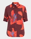 Alexander Mcqueen Flame Lily Print Poplin Short-sleeve Shirt In Ruby Red